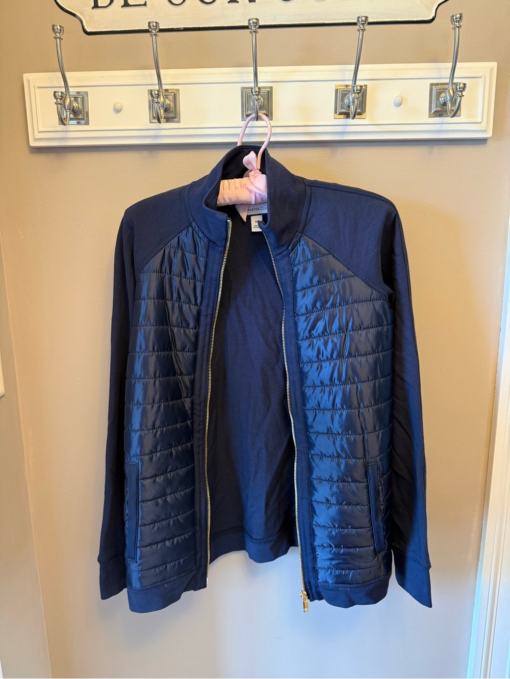 Charter Club Navy Quilted Front Zip Puffer Jacket